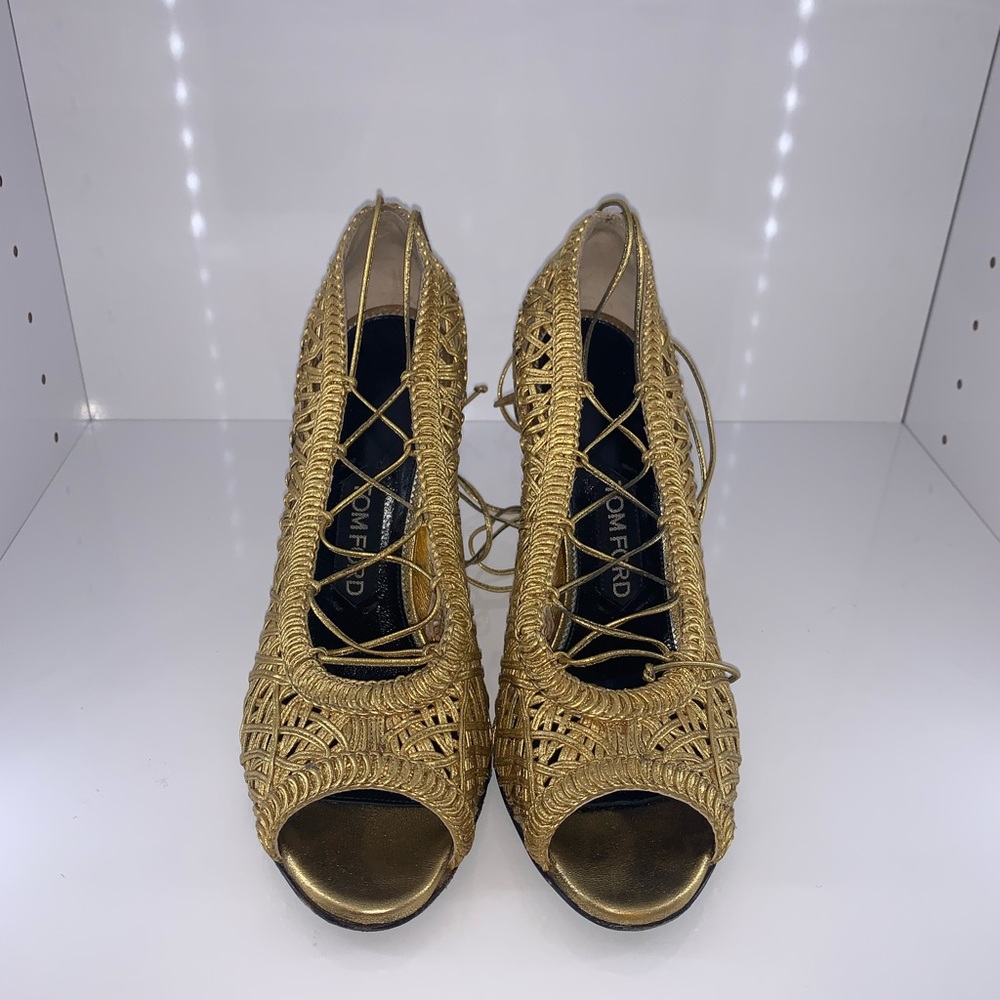 Tom Ford Gold Lace up pumps 37.5 - Picture 2 of 8